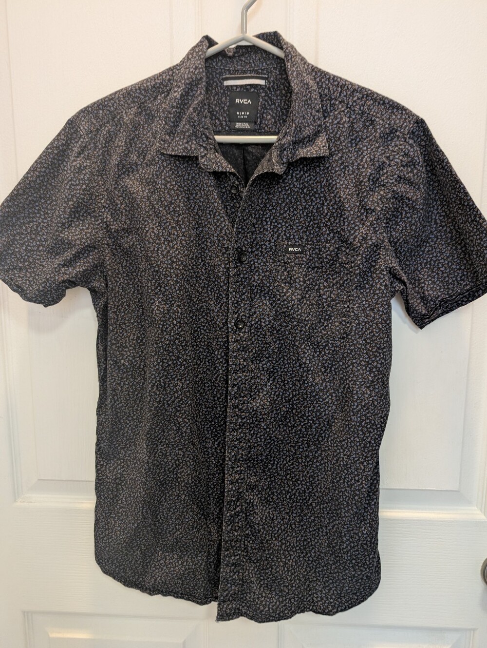 RVCA Black Microprint Short Sleeve Button-Up Shirt M